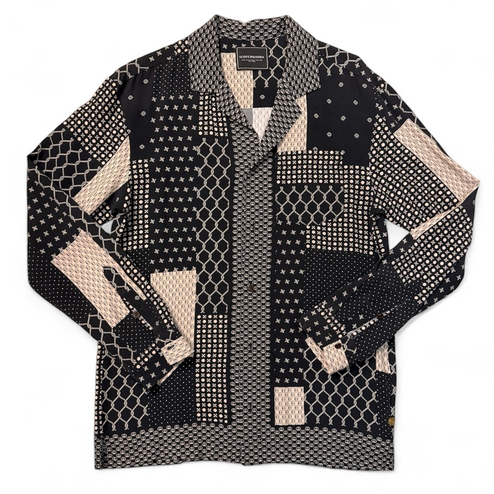 Scotch & Soda Black and Cream Patchwork Bandana Patterned Shirt